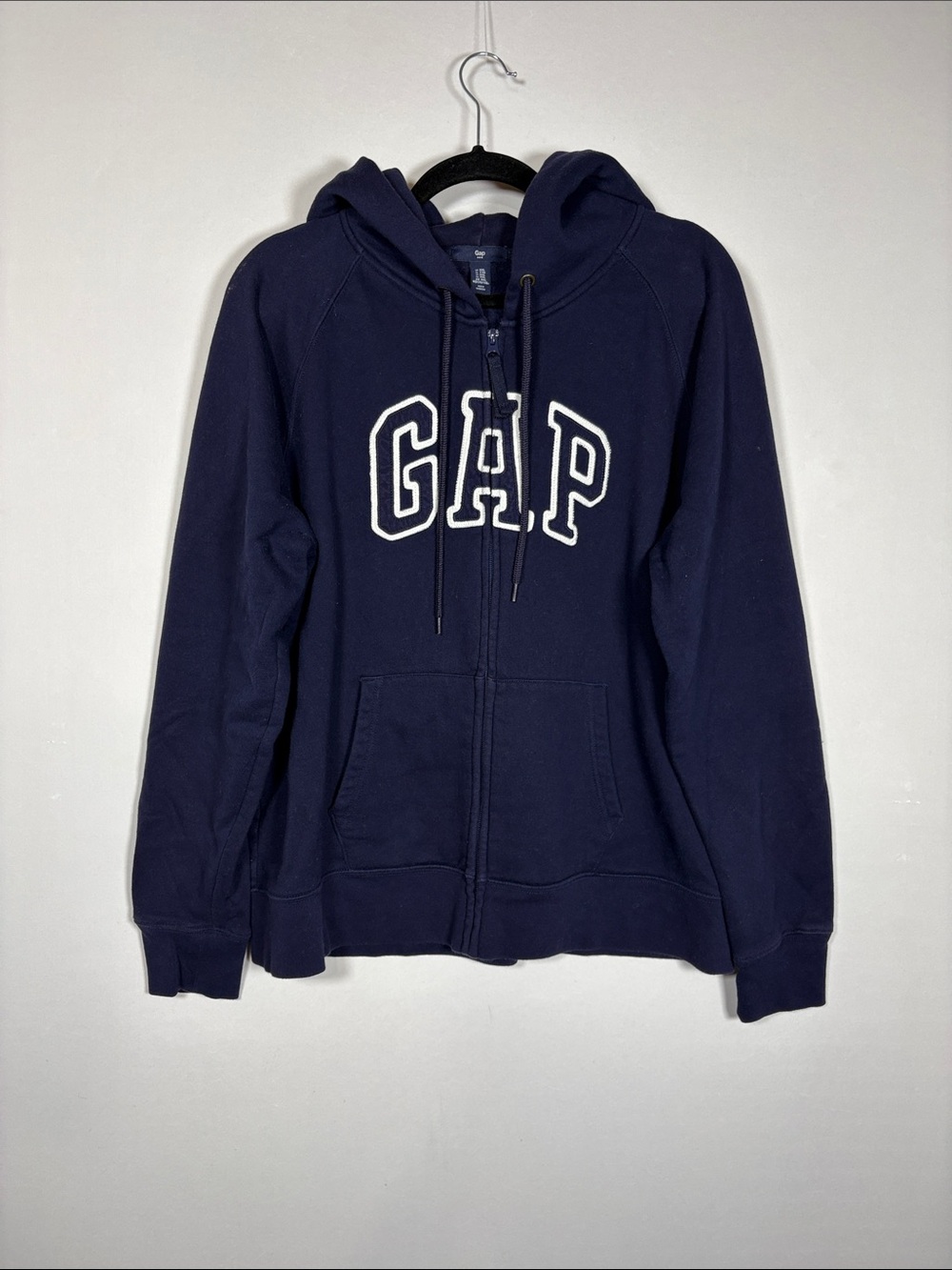 GAP Navy Blue Arch Logo Fleece Full Zip Up Hoodie Mens Size XXL